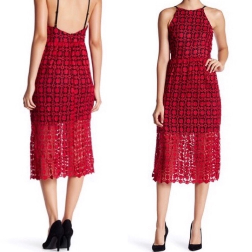 Romeo & Juliet Couture Red Crochet Lace Midi Dress